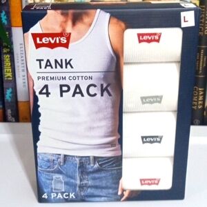 LEVI'S WHITE RIBBED PREMIUM COTTON 4 PACK TANK TEE SHIRTS SIZE LARGE 42-44 NWT